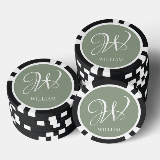 Initial Personalisierte Elegant Sage Green Monogra Pokerchips (Stapel)