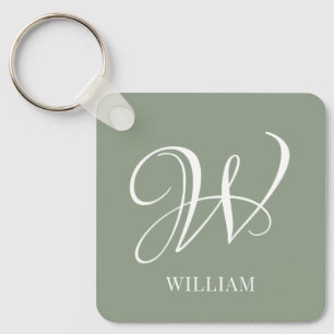 Initial Personalisierte Elegant Sage Green Monogra Schlüsselanhänger