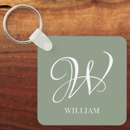 Initial Personalisierte Elegant Sage Green Monogra Schlüsselanhänger (Vorderseite)