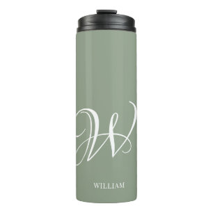 Initial Personalisierte Elegant Sage Green Monogra Thermosbecher