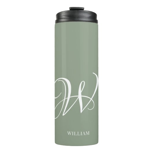 Initial Personalisierte Elegant Sage Green Monogra Thermosbecher (Vorderseite)