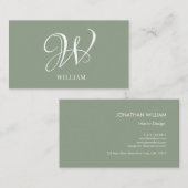 Initial Personalisierte Elegant Sage Green Monogra Visitenkarte (Vorne/Hinten)