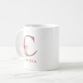 Initial Personalisierter Name Floral Elegant Monog Kaffeetasse (Vorderseite Links)
