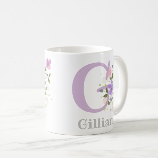 Initial Plus Christlicher Name Gillian. Blumendesi Kaffeetasse (VorderseiteRechts)