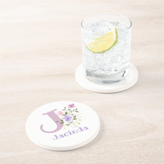 Initial Plus Name & Blume Design Getränkeuntersetzer (Seite)