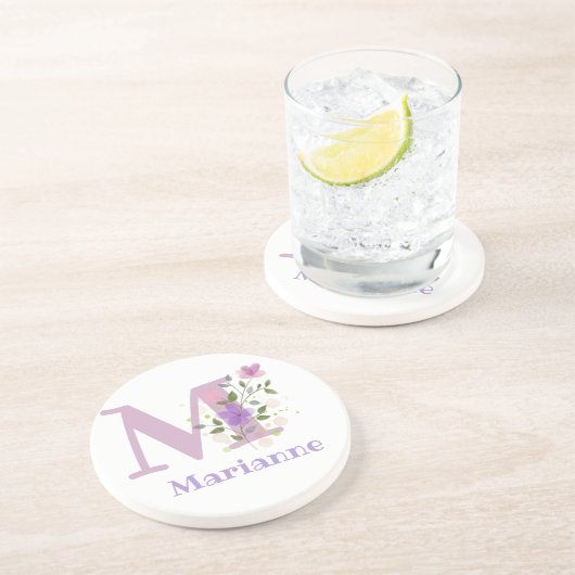 Initial Plus Name & Blume Design Getränkeuntersetzer (Seite)