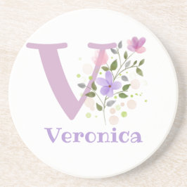 Initial Plus Name & Blume Design Getränkeuntersetzer