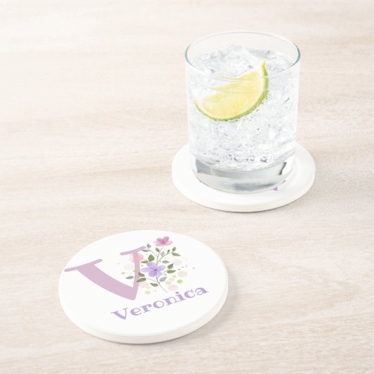 Initial Plus Name & Blume Design Getränkeuntersetzer (Seite)