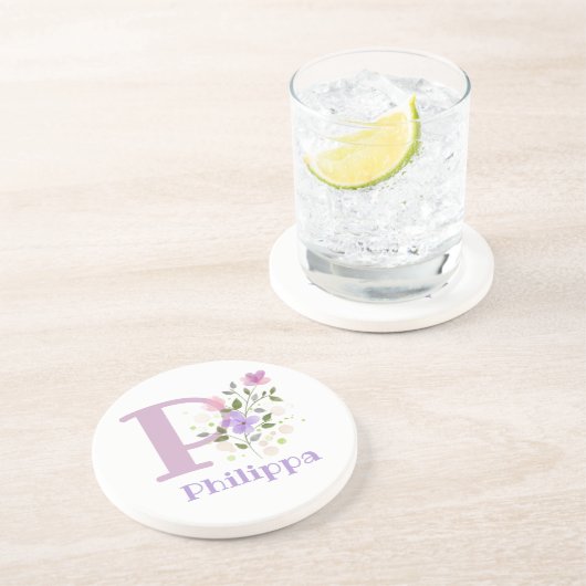 Initial Plus Name & Blume Design Getränkeuntersetzer (Seite)