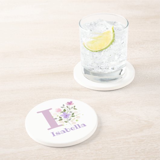 Initial Plus Name & Blume Design Getränkeuntersetzer (Seite)