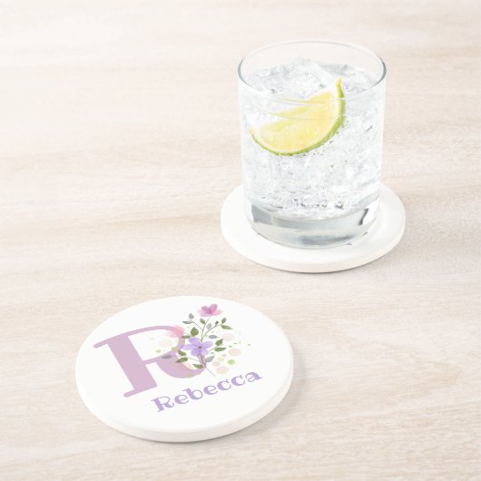 Initial Plus Name & Blume Design Getränkeuntersetzer (Seite)