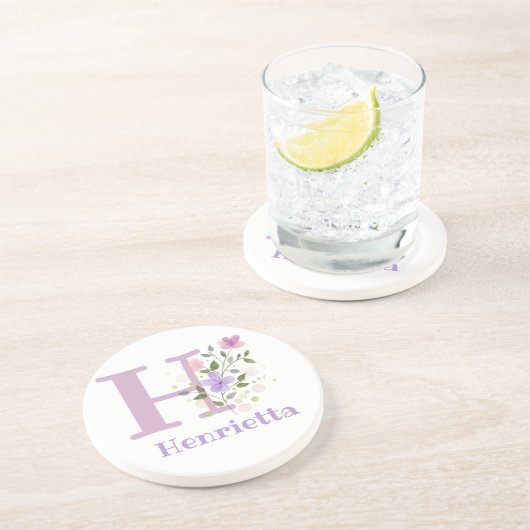 Initial Plus Name & Blume Design Getränkeuntersetzer (Seite)