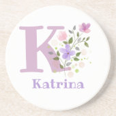 Initial Plus Name & Blume Design Getränkeuntersetzer (Vorne)