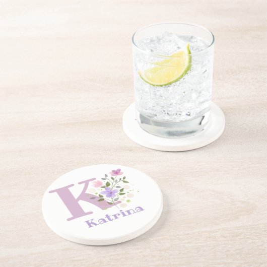 Initial Plus Name & Blume Design Getränkeuntersetzer (Seite)
