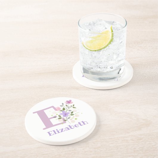 Initial Plus Name & Blume Design Getränkeuntersetzer (Seite)