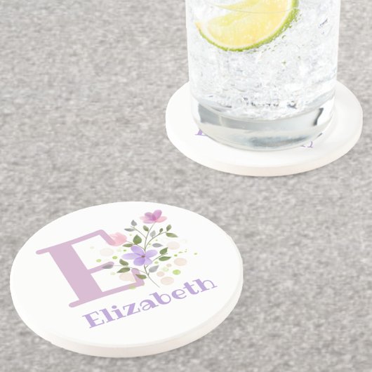 Initial Plus Name & Blume Design Getränkeuntersetzer