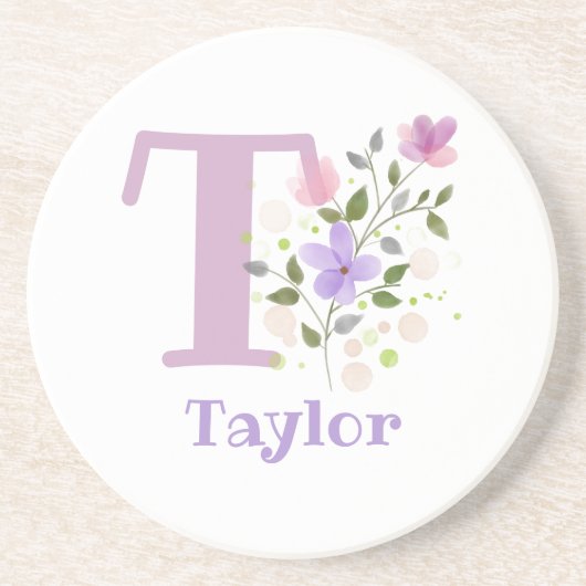 Initial Plus Name & Blume Design Getränkeuntersetzer (Vorne)