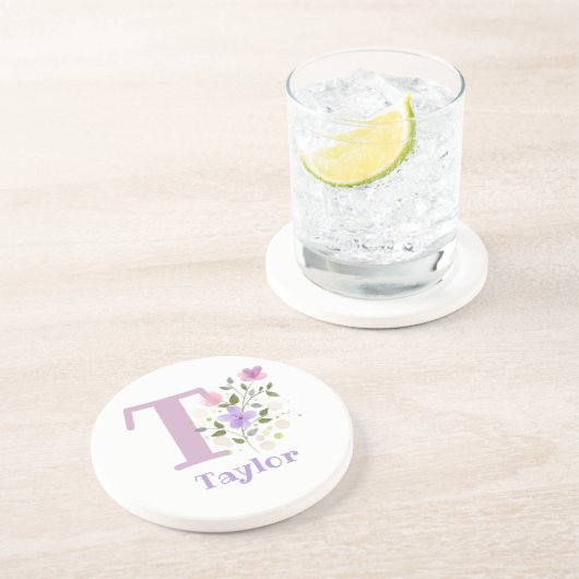 Initial Plus Name & Blume Design Getränkeuntersetzer (Seite)