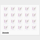 Initial Plus Name Daphne & Blume Design Quadratischer Aufkleber (Blatt)