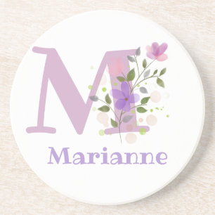 Initial Plus Name und Blumen-Design Getränkeuntersetzer