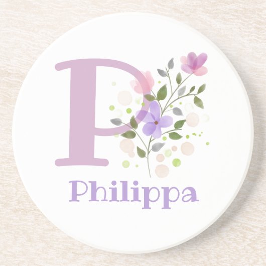 Initial Plus Name und Blumen-Design Getränkeuntersetzer (Vorne)
