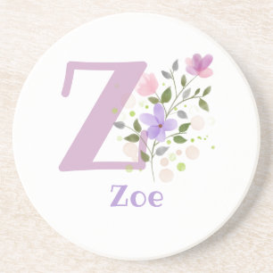 Initial Plus Name und Blumen-Design Getränkeuntersetzer