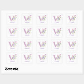 Initial Plus Name Violet & Blume Design Quadratischer Aufkleber (Blatt)