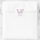 Initial Plus Name Violet & Blume Design Quadratischer Aufkleber (Tasche)