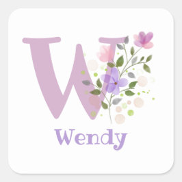 Initial Plus Name Wendy Floral Design Quadratischer Aufkleber