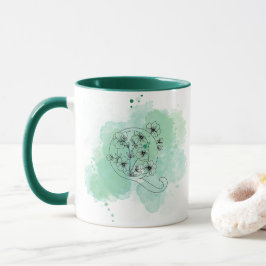 Initial Q Aquarellmonogramm Grün Botanisch Tasse