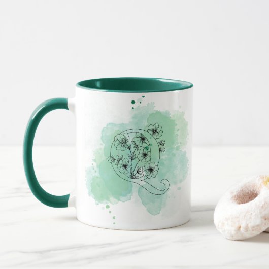 Initial Q Aquarellmonogramm Grün Botanisch Tasse (Mit Donut)