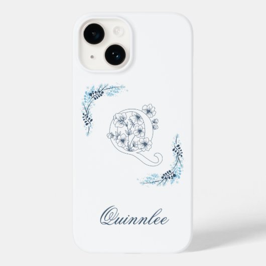 Initial "Q" Blue Monogram Calm Floral Case-Mate iPhone Hülle (Rückseite)