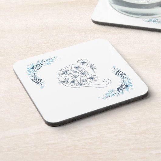 Initial "Q" Blue Monogram Calm Floral Getränkeuntersetzer (Linke Seite)