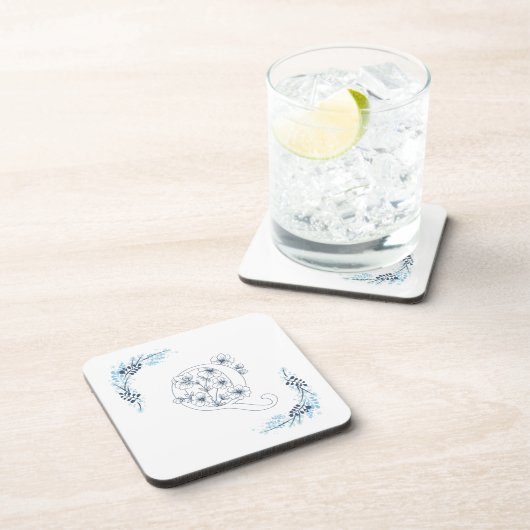 Initial "Q" Blue Monogram Calm Floral Getränkeuntersetzer (Rechte Seite)