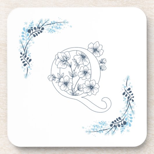 Initial "Q" Blue Monogram Calm Floral Getränkeuntersetzer (Vorderseite)