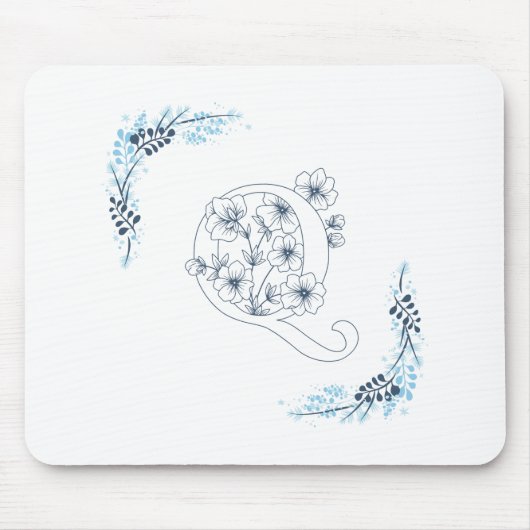 Initial "Q" Blue Monogram Calm Floral Mousepad (Vorne)