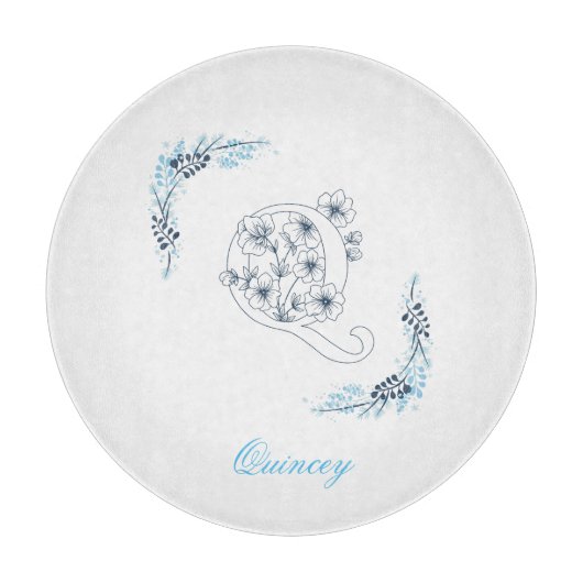 Initial "Q" Blue Monogram Calm Floral Schneidebrett (Vorderseite)