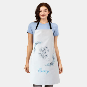 Initial "Q" Blue Monogram Calm Floral Schürze