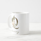 Initial Q Boho Floral Orchid Greenery Individuelle Kaffeetasse (Vorderseite Links)