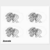 Initial R Angel Monogram Ovaler Aufkleber (Blatt)