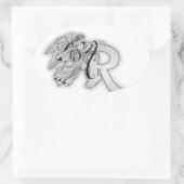 Initial R Angel Monogram Ovaler Aufkleber (Tasche)