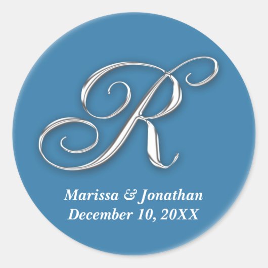 Initial R blauer monogramm individuelle Name favor Runder Aufkleber (Vorderseite)