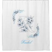 Initial "R" Blue Monogram Calm Floral Duschvorhang (Vorderseite)