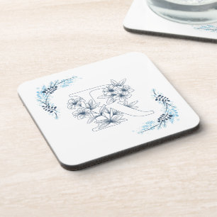 Initial "R" Blue Monogram Calm Floral Getränkeuntersetzer