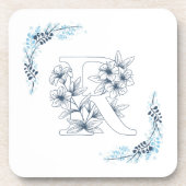 Initial "R" Blue Monogram Calm Floral Getränkeuntersetzer (Vorderseite)
