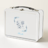 Initial "R" Blue Monogram Calm Floral Metall Brotdose (Vorderseite)