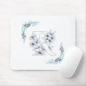 Initial "R" Blue Monogram Calm Floral Mousepad (Mit Mouse)