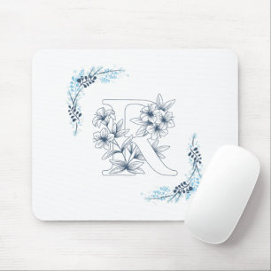 Initial "R" Blue Monogram Calm Floral Mousepad