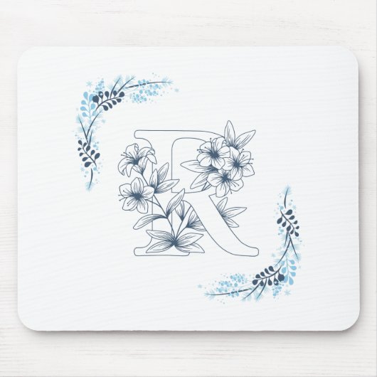 Initial "R" Blue Monogram Calm Floral Mousepad (Vorne)