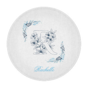 Initial "R" Blue Monogram Calm Floral Schneidebrett